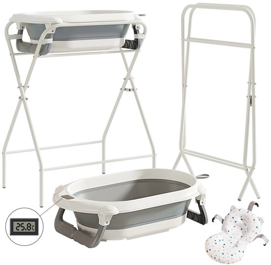 AURORAS- Luxe 3-in-1 Babybadje met Standaard – Opvouwbaar – Met Thermometer & Badkussen – Geschikt van Baby tot Peuter van Merkloos