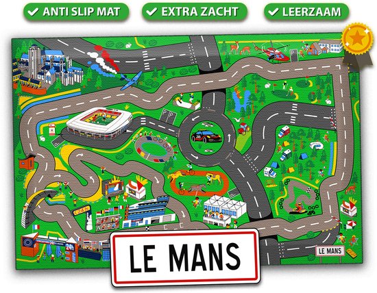Auto Circuit Speelkleed - Wasbaar Vloerkleed 100 x 150 cm - Anti Slip - Speelmat voor Baby en Kinderkamer, Woonkamer en voor Binnen & Buiten van Merkloos