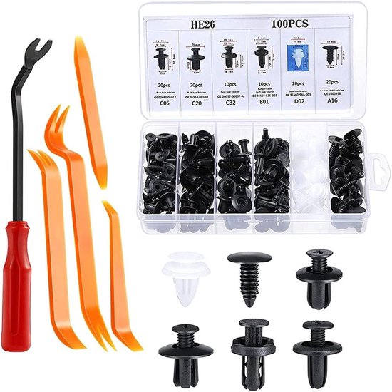 Auto Clips Set - Kunststof Trimklemmen - Universele Bevestigingsclips - Voor Auto Interieur - Reparatie Accessoires - Zwart - Standaardmaat - 100 stuks van Hama