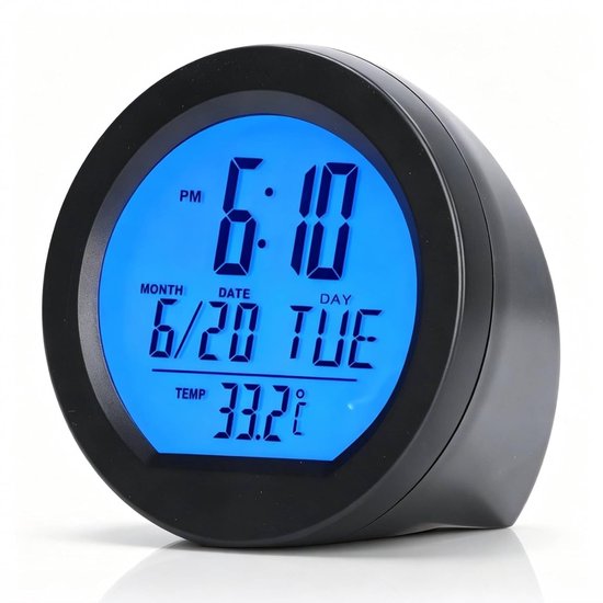 Auto-klokthermometer, 13 x 10 cm, auto-dashboardthermometer, werkt op zonne-energie, mini-auto-zonne-klok met groot lcd-display, voor thuis, auto, kantoor, hotel