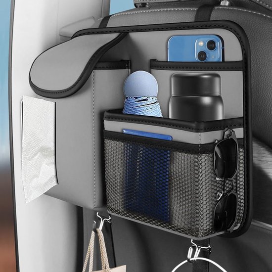 Auto Organizer Kofferbak - Auto Organizer - Autostoel Organizer - 1PCS Achterste Stoel Organizer, Grote Capaciteit PU Leer Zakken Opslag Organizer, Hangende Autostoel Stoelrug Beschermer Zak met Tissue Support Autoaccessoires (grijs) van Merkloos
