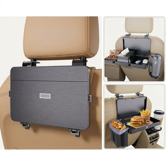 Auto Organizer met Tafel – 3-in-1 Opbergplaat – Eten, Opbergen & Afval – Met Bekerhouder & Tissuehouder – Achterbank Organizer