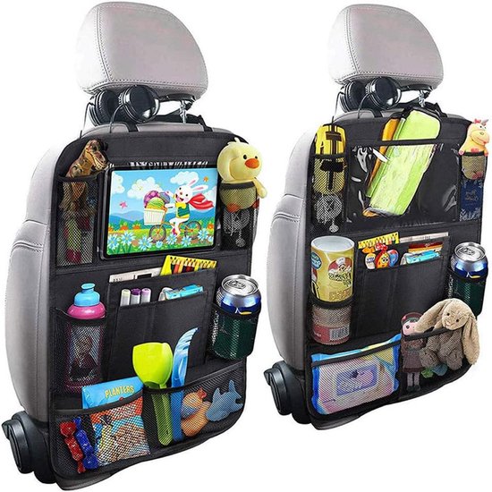 Auto Organizer voor Achterbank - Premium met 25cm Tafeltje & 9 Vakken - Road Trip Essentials Reisaccessoires - Zwart - 2 Stuks