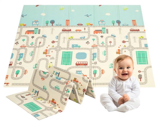 Auto - Speelmat - Speelkleed - Speelmat Baby - Speelkleed Baby - Speelmat Foam - 150 x 200 cm - Opvouwbaar - Inclusief Opbergtas - Auto speelmat van BelleStyle