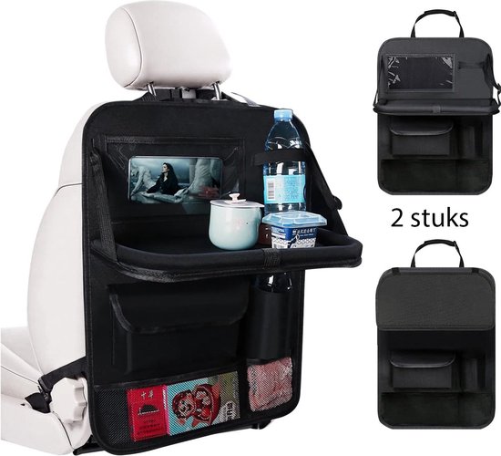 Auto Stoel Organizer, 2 stuks Auto Achterbank Organizer voor Kinderen met Opvouwbare Tafel en Tablet/Telefoon Tas, 600D Oxford Stof, Waterdicht met Veel Zakken (Zwart, Pak van 1) van Zöppelor