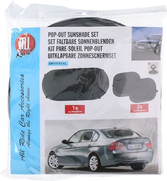 Auto zonnescherm 3-delig 34 x 30 cm - uitklapbaar - zuignappen - zonneschermen / raamdeken van Cadoca