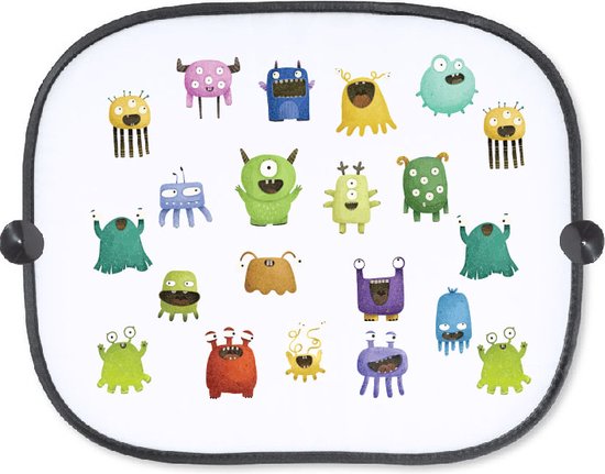Auto Zonnescherm Little Monsters (2 stuks) - Opvouwbaar - Hoge Kwaliteit - Zonnescherm Auto Baby - Auto-Zonneschermen van Dooky