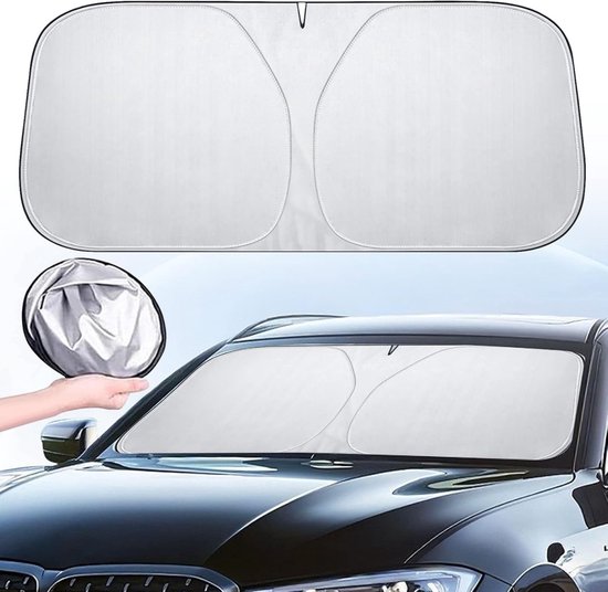 Auto zonnescherm voorruit hoes - 140x70 cm - auto interieur zonnescherm voorruit hoes - voor zonneklep - zomer voorruit - zelfklevend - UV-warmtebescherming - opvouwbaar - auto zonnescherm zonnescherm - zonwering warmte-isolatie zilver gecoat anti van Merkloos