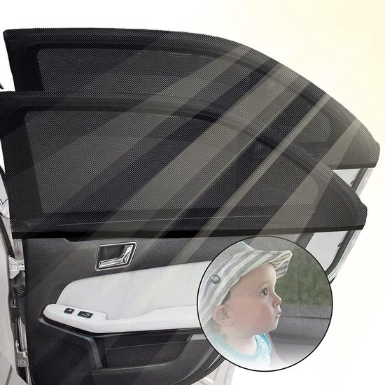 Auto Zonwering Baby met UV-bescherming - 2 stuks - Universele Bescherming tegen Verblinding - Zonneklep Auto - Rekbaar - Autoruiten Zijruiten - Baby's Kinderen Huisdieren - Achter - Zonnescherm van Dooky