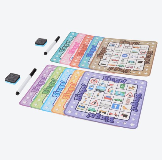 Autobingo - 10 Herbruikbare Kaarten - Geschikt voor 2 kinderen - Speelgoed Reisspel Set - Reisplezier in de Auto Trein Spellen - Spelletjes Onderweg - Perfect voor (lange) Autovakanties Treinreizen Onderweg - On The Road Bingo van Merkloos