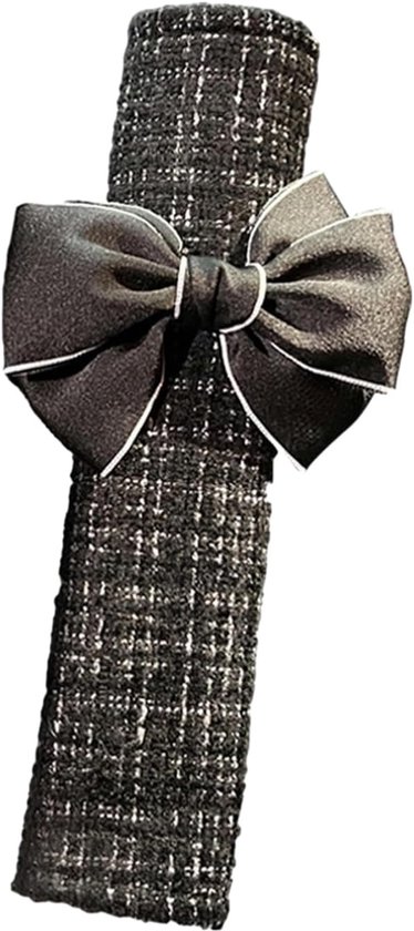 Autogordelbeschermer van katoen en linnen, schouderbeschermer tegen beknelling - Zwart - Zwarte strik, 21 x 6 cm van Merkloos