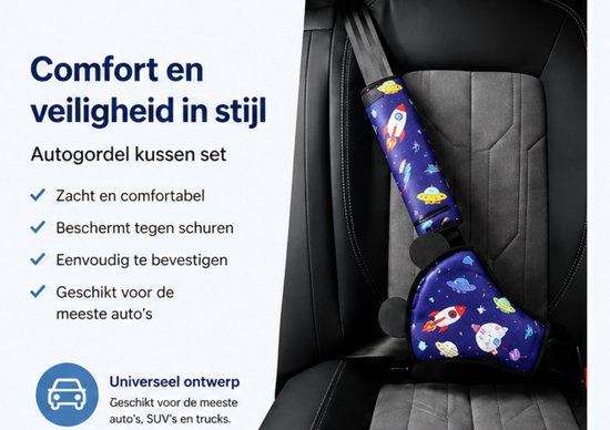 Autogordelhoes - Donkerblauw met Dino Print - Zacht- Comfort- Luxe van Merkloos