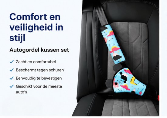 Autogordelhoes - Lichtblauw met Dino Print - Zacht- Comfort- Luxe van Merkloos