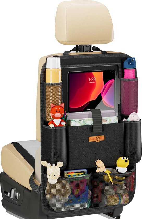Autoorganisator Autostoel Organizer 4e generatie Verbeterde Car Organizer Achterbank voor maximaal 10,5 tablet, 9 zakken, Kids Toy Storage, Waterbestendig Achterbank Protector (Zwart, 1 PC) van Aojdklm