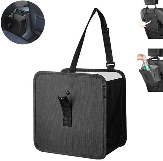 Autoprullenbakken - Opvouwbare prullenbakken - Opvouwbare, draagbare, multifunctionele autoprullenbak - Opvouwbare hangende prullenzakken - Zwart - Lekvrije prullenzakken - Essentiële auto-accessoires - Geschikt voor autostoelen