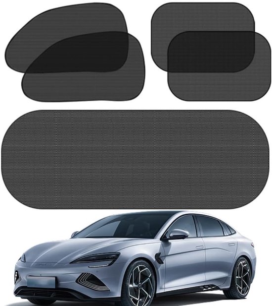 Autoraam Zonneschermen Zij- en Achterruit - Set van 5 - UV-werend Mesh - Antiverblinding - Universeel voor SUV en Minivan - Eenvoudige Zuignapmontage