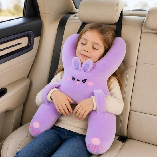 Autoreiskussen voor kinderen - H-vormig zacht pluche kussen voor nek-, schouder- en rugcomfort - Wasbaar en samendrukbaar voor auto, vliegtuig, trein en boot