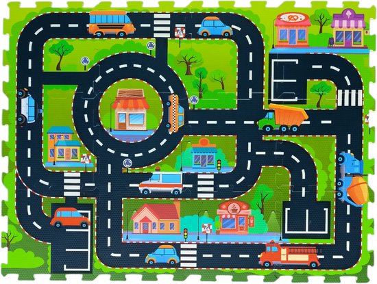 Autospeelmat - Speelmat Auto speelgoed - 12 Foam Puzzelstukken van Merkloos