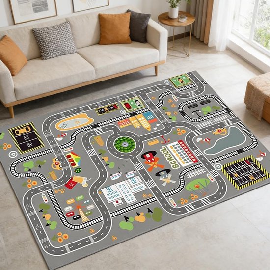 Autospeelmat - Wegtapijt Kinderen - Spelen met Auto's - Antislip Onderkant - 80 x 120 cm - Grijs