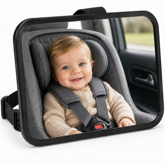 Autospiegel Baby - Baby Spiegel Auto - Brede Kijkhoek - Verstelbaar - Autospiegel - Veilig Ontwerp - 23.5x15cm - Zwart