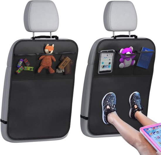 Autostoel beschermer achterkant - 2 stuks - Autostoelhoes - Kick Mat - Inclusief opbergtas - Waterdicht en vlekbestendig - Bescherming voor de voorstoelen - Universele vlekbestendige automat - Zwart