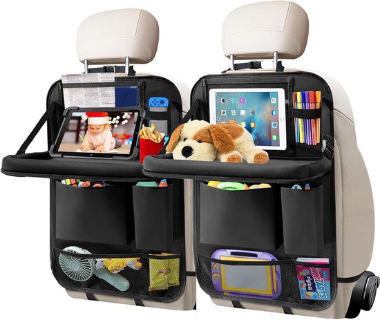 Autostoel Organizer - Achterbank Organizer, Met Tablethouder - Met Tafel - Premium Design - Auto - Vakantie - Autovakantie - 2 Stuks - Zwart
