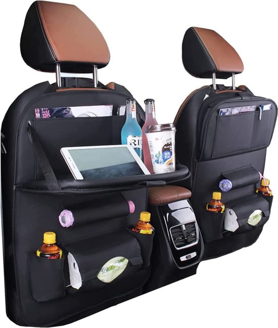 Autostoel Organizer - Auto Rugleuning Beschermer, Multifunctionele auto Opbergtas voor Auto Netjes, Rugleuningbeschermer met opvouwbare eettafel, voor kinderen, reizen, dagelijks gebruik van Ecaro