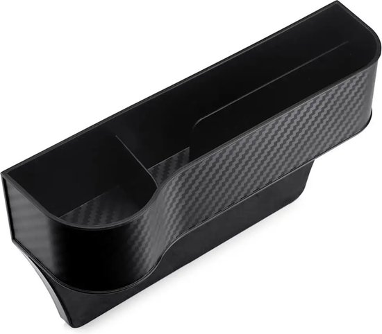 autostoel organizer bestuurder met bekerhouder - Auto opbergdoos met bekerhouder - Auto organizer - Gap filler autostoel - Auto gap vuller - Organizer in carbon fiber look - Auto accessoires - Opbergen auto accessoires van Carbag