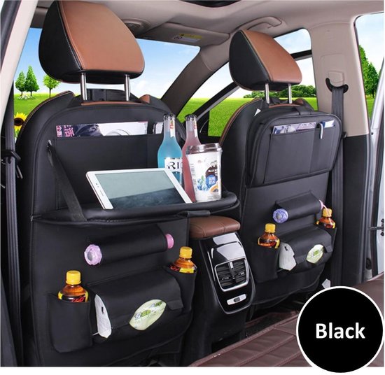 Autostoel Organizer - Met uitklapbare Laptophouder - Auto Organizer met Tablet Houder - Auto Ipadhouder voor Kinderen - Auto Organizer met Uitklapbaar Tafel - Tray - Fleshouder - Tissuehouder - Car Organizer - Car seat organizer - Luxe Mat Zwart van Merkloos