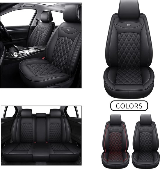 Autostoelhoezen, universeel, gedeelde achterbank, auto, stoelhoezen van kunstleer voor achterbank, zwart, ruitmotief, lederlook van Upgrade4cars
