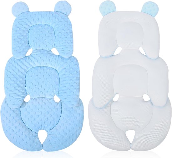 Autostoelverkleiner voor baby's met hoofdsteun, zacht kussen, voor wieg, kinderwagen en autostoel, ademend en wasbaar, blauw