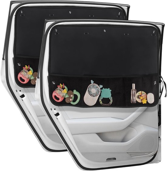 Autozonnescherm zijruit - 2 stuks - auto zonnescherm - Inclusief een nettas - Zonwering Auto - UV Protectie voor Baby en Kind - Zonwering Zijruiten - 67,8 x 50,8 cm - Geschikt voor de meeste - achterruitgordijnen voor bescherming van de baby - Zwart