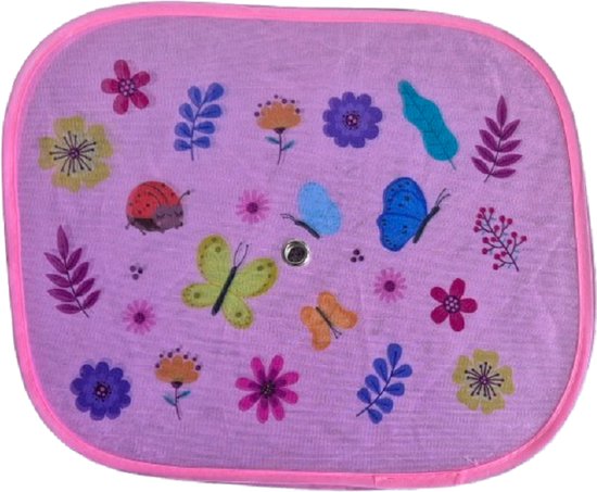 Autozonneschermen roze voor kinderen 37x45 cm - set van 2 opvouwbare zonneschermen - zonnescherm voor auto met bloemen en vlinders print van Dresz