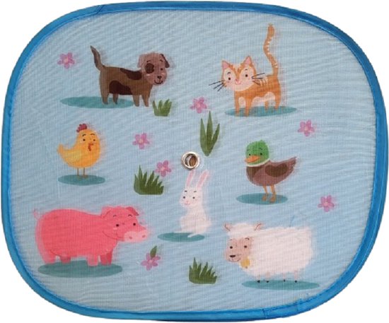 Autozonneschermen voor kinderen blauw 37x45 cm - set van 2 - zonneschermen voor autoraam blauw met dierenprint - bevetiging met zuignap van Dooky