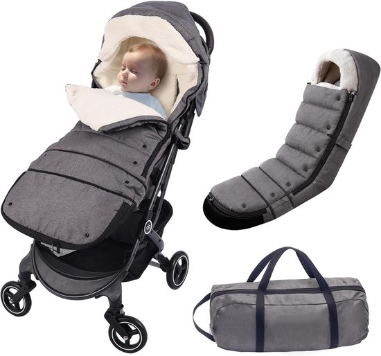 auvstar Universele kinderwagenzak, thermo-voetenzak voor baby's met verlenging, universele wintervoetenzak, antislip, winddicht, thermisch, afneembaar (grijs)