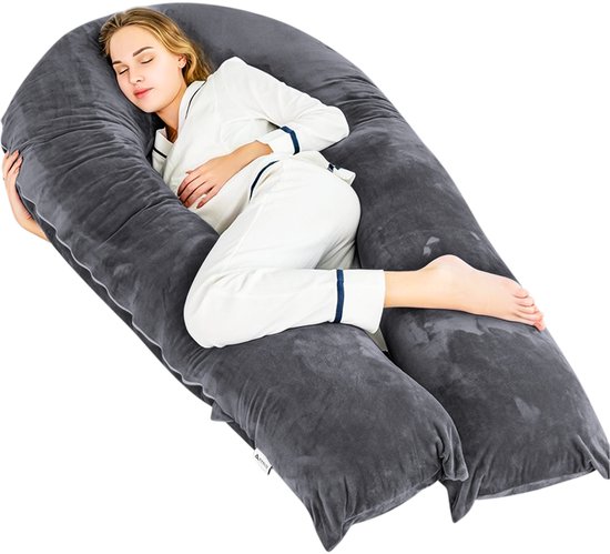 Avalo Zwangerschapskussen XXL 280 cm - U-Vorm Voedingskussen & Zijslaapkussen - Body Pillow - Lichaamskussen - Donkergrijs