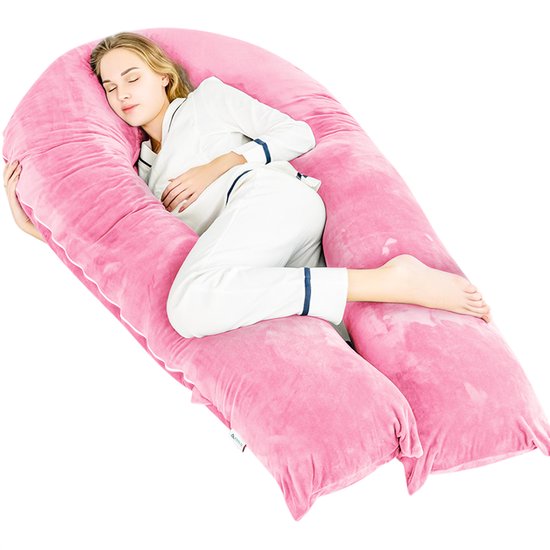 Avalo Zwangerschapskussen XXL 280 cm - U-Vorm Zijslaapkussen - Ergonomisch Body Pillow - Voedingskussen & Lichaamskussen voor Zwangere Vrouwen - Roze van Avalo