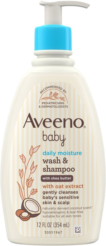 Aveeno Baby Daily Moisture 2-in-1 Wash & Shampoo - Sheaboter - Kokosnoot - Babyshampoo - 354ml van Merkloos