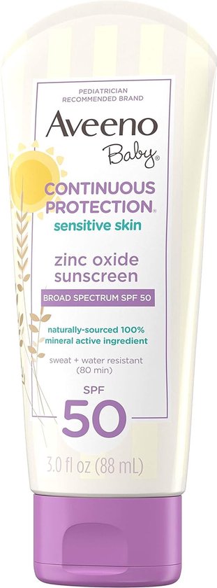 Aveeno Baby SPF 50 Minerale Zonnebrandcrème met Zinkoxide 88ML Reisformaat – Bescherming voor Gevoelige Babyhuid – Traanvrije, Water- & Zweetbestendige Sunscreen Lotion – Paraben-Vrij – van Merkloos