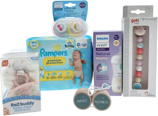 Avent Kraamcadeauset met Pampers Luiers - Drinkfles - Fopspeen - Ketting roze - Bewaardoosjes – Luxe Cadeauset | Giftbox | Perfect Geschenk voor Iedereen van Merkloos