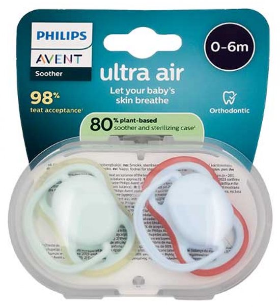Avent Ultra Air 2 Orthodontische Fopspenen 0-6 Maanden (Kleur : Blauw)