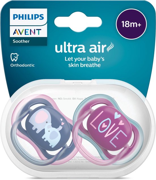 Avent Ultra Air 2 Orthodontische Fopspenen Vanaf 18 Maanden (Modellen : Olifanten/Hallo)