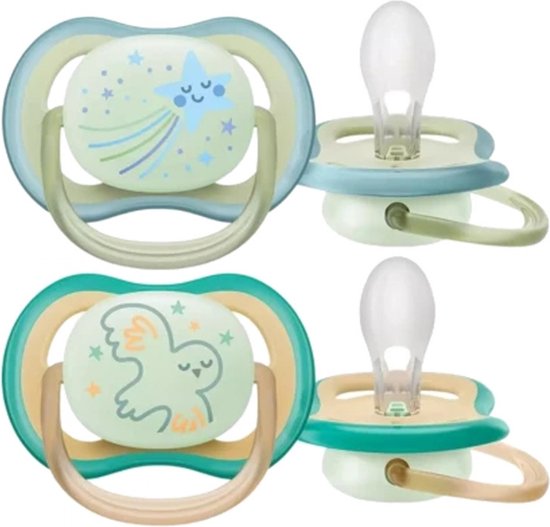 Avent Ultra Air Nighttime 2 Orthodontische Fopspenen 0-6 Maanden (Kleur : Blauw)