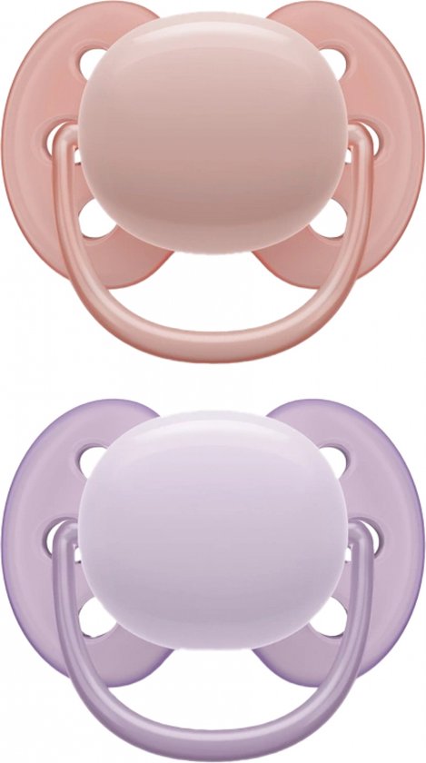 Avent Ultra Soft 2 Orthodontische Siliconen Fopspenen 0-6 Maanden (Modellen : Roze en violet) van Merkloos