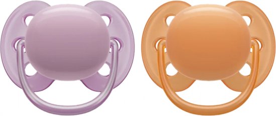 Avent Ultra Soft 2 Orthodontische Siliconen Fopspenen 6-18 Maanden (Kleur : Oranje/Mauve) van Merkloos