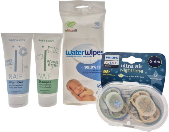 Avent – WaterWipes – Naïf Geboorte Cadeauset – Fopspeen, Billendoekjes & Babyverzorging - Kraamcadeau van Merkloos