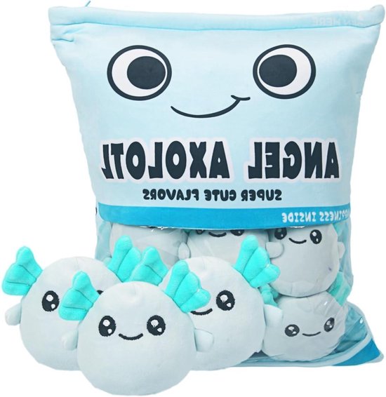 Axolotl Pluche Kussen - Knuffel Salamander - Kinderen Spel - Zes Verwijderbare Pluche - 38 x 45 cm - Blauw
