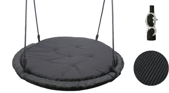 B-Play Nestschommel Comfort Zwart met kussen Ø100 cm Premium met BR touw van B-Play