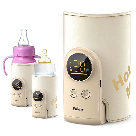 Babease - automatische flessenverwarmer - op accu - past op elke fles - 6 temperatuurniveaus -
