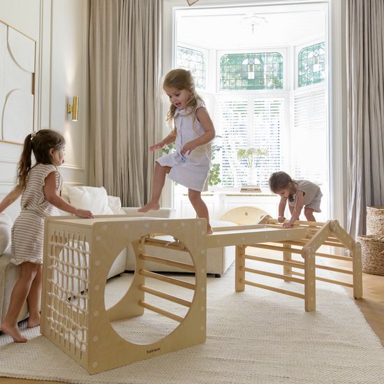 Babiem® Ben - Klimrek - Complete Set - Glijbaan - Kinderspeelgoed - 4-in-1 - Duurzaam FSC Berken Multiplex- Klimrekken & Balansspeelgoed - Glijbaan Peuter van Babiem